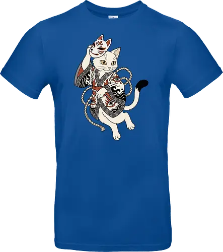 Neko Yokai: The Disguised Spirit - Japanese cat shirt, Yokai spirit graphic tee, Kitsune mask apparel, traditional kimono design, anime cat streetwear, aesthetic otaku fashion, neo traditional tattoo clothing, spooky feline merch, folklore animal tee, Japanese demon mask shirt - Standard T-Shirt