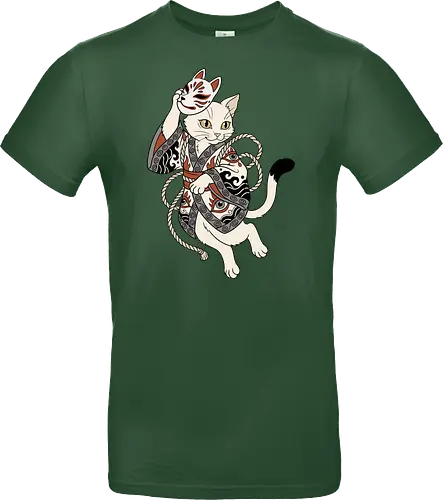 Neko Yokai: The Disguised Spirit - Japanese cat shirt, Yokai spirit graphic tee, Kitsune mask apparel, traditional kimono design, anime cat streetwear, aesthetic otaku fashion, neo traditional tattoo clothing, spooky feline merch, folklore animal tee, Japanese demon mask shirt - Standard T-Shirt