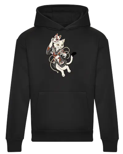 Neko Yokai: The Disguised Spirit - Japanese cat shirt, Yokai spirit graphic tee, Kitsune mask apparel, traditional kimono design, anime cat streetwear, aesthetic otaku fashion, neo traditional tattoo clothing, spooky feline merch, folklore animal tee, Japanese demon mask shirt - Heavyweight Hoodie
