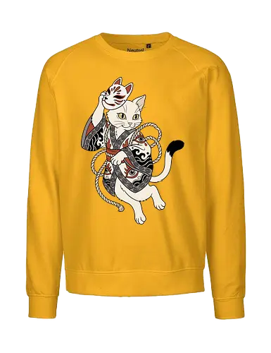 Neko Yokai: The Disguised Spirit - Japanese cat shirt, Yokai spirit graphic tee, Kitsune mask apparel, traditional kimono design, anime cat streetwear, aesthetic otaku fashion, neo traditional tattoo clothing, spooky feline merch, folklore animal tee, Japanese demon mask shirt - Fairtrade Sweatshirt