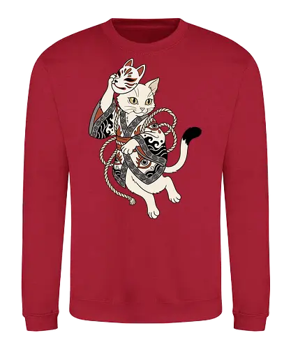 Neko Yokai: The Disguised Spirit - Japanese cat shirt, Yokai spirit graphic tee, Kitsune mask apparel, traditional kimono design, anime cat streetwear, aesthetic otaku fashion, neo traditional tattoo clothing, spooky feline merch, folklore animal tee, Japanese demon mask shirt - Sweatshirt