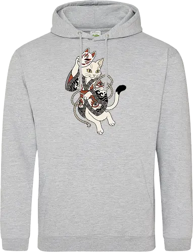 Neko Yokai: The Disguised Spirit - Japanese cat shirt, Yokai spirit graphic tee, Kitsune mask apparel, traditional kimono design, anime cat streetwear, aesthetic otaku fashion, neo traditional tattoo clothing, spooky feline merch, folklore animal tee, Japanese demon mask shirt - Standard Hoodie