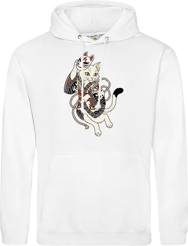 Neko Yokai: The Disguised Spirit - Japanese cat shirt, Yokai spirit graphic tee, Kitsune mask apparel, traditional kimono design, anime cat streetwear, aesthetic otaku fashion, neo traditional tattoo clothing, spooky feline merch, folklore animal tee, Japanese demon mask shirt - Standard Hoodie
