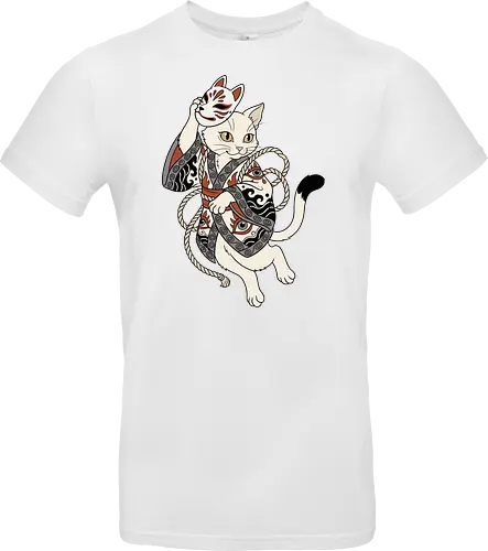Neko Yokai: The Disguised Spirit - Japanese cat shirt, Yokai spirit graphic tee, Kitsune mask apparel, traditional kimono design, anime cat streetwear, aesthetic otaku fashion, neo traditional tattoo clothing, spooky feline merch, folklore animal tee, Japanese demon mask shirt - Standard T-Shirt