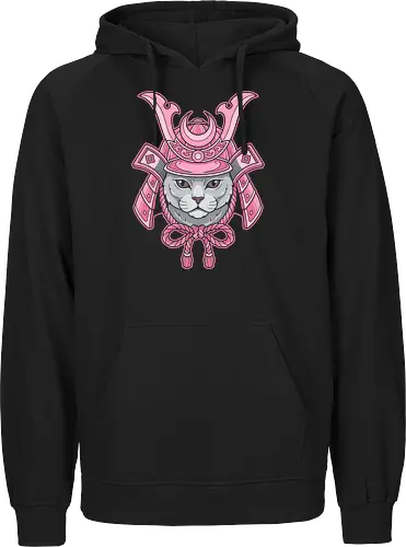 Kawaii Shogun: The Pastel Samurai Cat - feline warrior design, Samurai cat shirt, pastel goth aesthetic tee, Japanese helmet graphic, kawaii animal streetwear, pink samurai apparel, ninja cat clothing, neo traditional Japanese art, cute but fierce fashion, otaku aesthetic merch - Fairtrade Hoodie