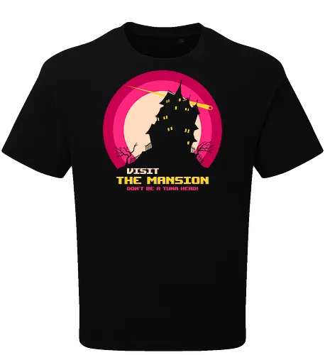 Visit The Mansion - mansion, nerd, nostalgia, old school, retro computer, spooky, video game, vintage computer, retro gaming, 8 bit, 80s, gamer, geek, halloween, haunted - Oversize T-Shirt