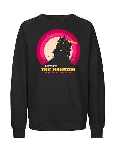 Visit The Mansion - mansion, nerd, nostalgia, old school, retro computer, spooky, video game, vintage computer, retro gaming, 8 bit, 80s, gamer, geek, halloween, haunted - Fairtrade Sweatshirt