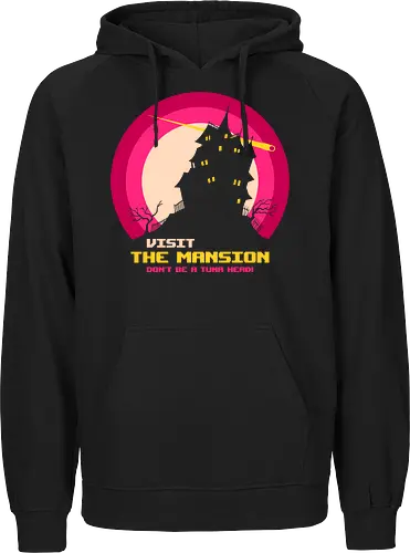 Visit The Mansion - mansion, nerd, nostalgia, old school, retro computer, spooky, video game, vintage computer, retro gaming, 8 bit, 80s, gamer, geek, halloween, haunted - Fairtrade Hoodie
