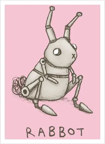 Kleiner Mechanischer Entdecker Der Zukunft - Roboterhase, süßer Roboter, mechanisches Tier, Robo-Hase, Robotertier, Science Fiction, Geek-Kunst, Technologie, mechanische Zeichnung, Roboterillustration, futuristisches Wesen, Zukunftshase, Steampunk, Sci-Fi-Kunst, Roboterfigur - Artprint
