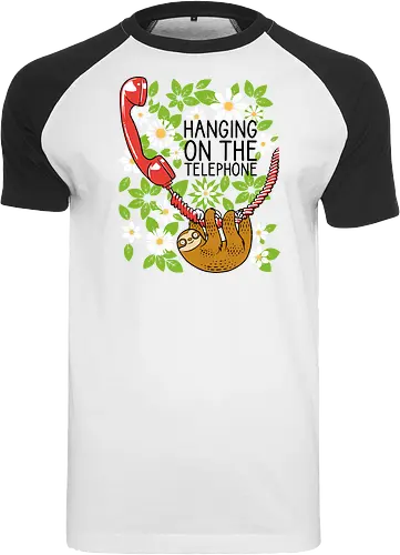 Hanging on the Telephone - Sloth, Telephone, Hanging, Animals - Raglan T-Shirt
