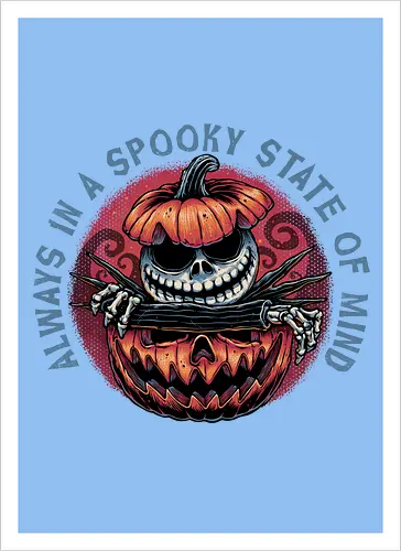 Spooky state of mind - Movie, animated, animation, horror, Halloween, pumpkin, skeleton, character, fantasy - Artprint
