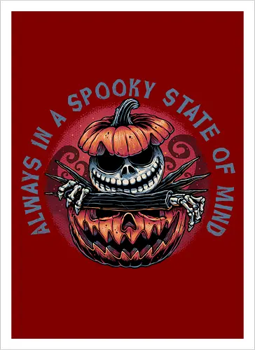 Spooky state of mind - Movie, animated, animation, horror, Halloween, pumpkin, skeleton, character, fantasy - Artprint