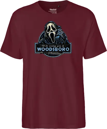 See you in Woodsboro - Horror, Halloween, movie, horror movie, villain, classic movie - Fairtrade T-Shirt