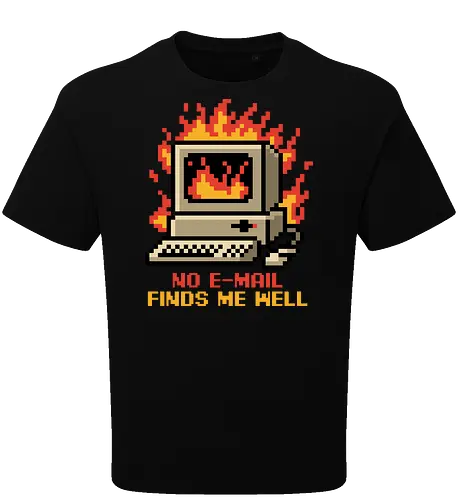 Pixel Email Fire Computer - Pixel Art, Pixel, Pixels, Email, Work, Workplace, Working, No Work, Hard Work, Not To Work, Work Life, Workspace, Fire, Flames, Flame, Retro Computer Design, Retro Computer Art, Computer, Fine, I'm Fine, Everything Is Fine, This Is Fine, Vintage, Retro, Retro Vintage, Old, Old School, Oldschool, Sarcasm, Sarcastic Art, Sarcastic, Sarcastic Humor, Sarcastic Quote, Irony, Ironic Humor, Ironic, Quote, Ironic, Jokes, Joke, Fun, Funny, Memes, Meme, Internet, Wellness, Well - Oversize T-Shirt