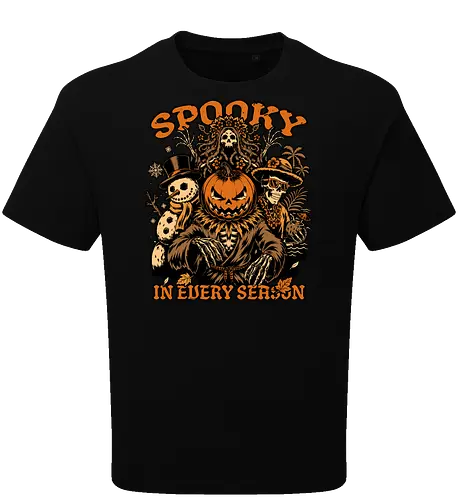 Halloween Spooky Every Season - Halloween, Halloween Design, Fall, Fall Leaves, Fall Vibes, Leaves, Leaf, Tropical Leaves, Winter, Winter Magic, Snowman, Summer, Summertime, Summerween, Summer Humor, Cocktail, Beach, Spring, Spring Season, Spring Vibes, Season, Seasons, Halloween Art, Halloween Aesthetic, Halloween Pumpkin, Halloween Vibes, Spooky, Spooky Season, Creepy, Scary, Scary Art, Pumpkins, Pumpkin, Jack-o-lantern, Jack O Lantern Design, Jack O Lantern, Skeleton, Skull, Dark, Spirit, Horror, Horror Stories, Fright, Magical Creatures, Creature, Scarecrow, Autumn, Autumn Leaves, Autumn Vibes, Autumn Season, Fall Season, Pumpkin Season - Oversize T-Shirt
