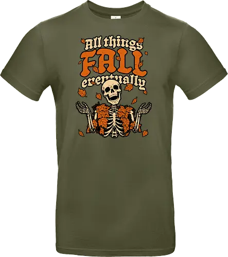 Skeleton Autumn Leaves - Halloween, Halloween Design, Halloween Art, Halloween Aesthetic, Halloween Pumpkin, Halloween Vibes, Spooky, Spooky Season, Creepy, Scary, Scary Art, Pumpkins, Pumpkin, Skeleton, Skull, Dark, Horror, Horror Stories, Fright, Creature, Autumn, Autumn Leaves, Autumn Vibes, Autumn Season, Fall, Fall Leaves, Fall Vibes, Leaves, Leaf, Pumpkin Season, Fun, Funny, Dark Humor, Humor, Sarcastic, Sarcasm, Irony, Dread, Existential Dread. Laugh, Laughing, Nihilist Humor, Nihilist, Relatable, Pain - Standard T-Shirt