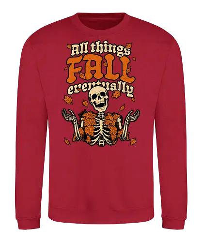 Skeleton Autumn Leaves - Halloween, Halloween Design, Halloween Art, Halloween Aesthetic, Halloween Pumpkin, Halloween Vibes, Spooky, Spooky Season, Creepy, Scary, Scary Art, Pumpkins, Pumpkin, Skeleton, Skull, Dark, Horror, Horror Stories, Fright, Creature, Autumn, Autumn Leaves, Autumn Vibes, Autumn Season, Fall, Fall Leaves, Fall Vibes, Leaves, Leaf, Pumpkin Season, Fun, Funny, Dark Humor, Humor, Sarcastic, Sarcasm, Irony, Dread, Existential Dread. Laugh, Laughing, Nihilist Humor, Nihilist, Relatable, Pain - Sweatshirt