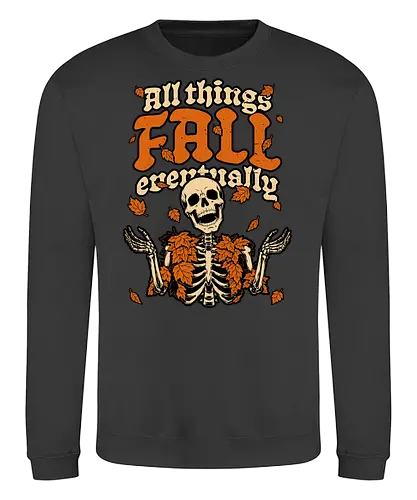 Skeleton Autumn Leaves - Halloween, Halloween Design, Halloween Art, Halloween Aesthetic, Halloween Pumpkin, Halloween Vibes, Spooky, Spooky Season, Creepy, Scary, Scary Art, Pumpkins, Pumpkin, Skeleton, Skull, Dark, Horror, Horror Stories, Fright, Creature, Autumn, Autumn Leaves, Autumn Vibes, Autumn Season, Fall, Fall Leaves, Fall Vibes, Leaves, Leaf, Pumpkin Season, Fun, Funny, Dark Humor, Humor, Sarcastic, Sarcasm, Irony, Dread, Existential Dread. Laugh, Laughing, Nihilist Humor, Nihilist, Relatable, Pain - Sweatshirt