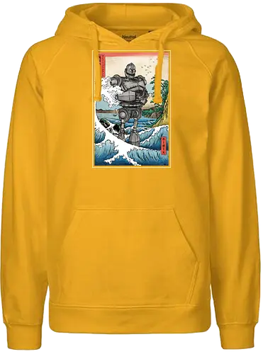 Hogarth and the Iron Giant in Japan - anime, manga, japan, japanese art, retro, vintage, iron giant, film, great wave off kanagawa wave, hokusai - Fairtrade Hoodie