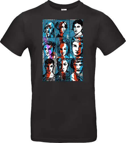 Glitches Faces. Cyberpunk 3D Effect T shirt - sketches, Frauen, expressiv, women, streetwear graphic, artsy shirt, linocut art, Holzschnitt, handmade aesthetic, urban wear, illustration, graphic tee, artistic tee, indie ästhetik, boho vibe - Standard T-Shirt