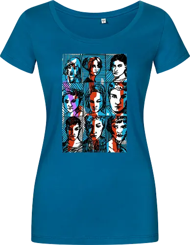 Glitches Faces. Cyberpunk 3D Effect T shirt - sketches, Frauen, expressiv, women, streetwear graphic, artsy shirt, linocut art, Holzschnitt, handmade aesthetic, urban wear, illustration, graphic tee, artistic tee, indie ästhetik, boho vibe - Women T-Shirt
