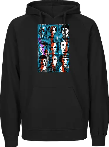 Glitches Faces. Cyberpunk 3D Effect T shirt - sketches, Frauen, expressiv, women, streetwear graphic, artsy shirt, linocut art, Holzschnitt, handmade aesthetic, urban wear, illustration, graphic tee, artistic tee, indie ästhetik, boho vibe - Fairtrade Hoodie