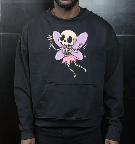 Spooky Sprite: The Skeleton Fairy - funny skeleton streetwear, alternative pop art fashion, soft aesthetic skull tee, magical creature graphic, pastel goth shirt, cute skeleton graphic tee, fairycore aesthetic apparel, spooky cute clothing, creepy kawaii design, halloween fairy merch - Cropped Sweatshirt