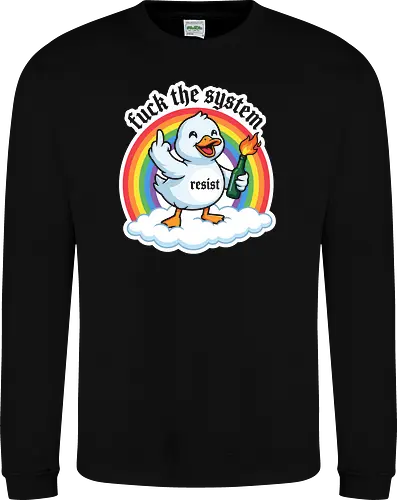 Chaotic Good: The Riot Duck - funny duck shirt, chaotic energy graphic tee, edgy cartoon streetwear, meme duck apparel, molotov cocktail design, sarcastic animal shirt, middle finger graphic, ironic cute clothing, internet humor fashion, cute but psycho tee - Sweatshirt