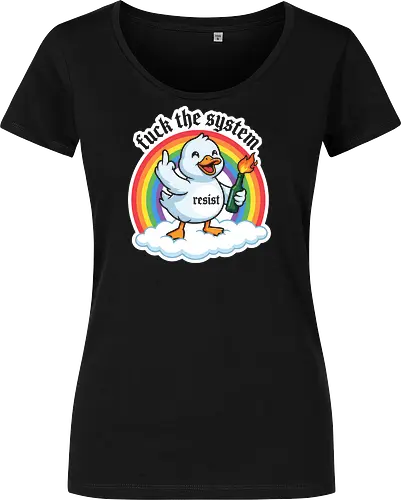 Chaotic Good: The Riot Duck - funny duck shirt, chaotic energy graphic tee, edgy cartoon streetwear, meme duck apparel, molotov cocktail design, sarcastic animal shirt, middle finger graphic, ironic cute clothing, internet humor fashion, cute but psycho tee - Women T-Shirt