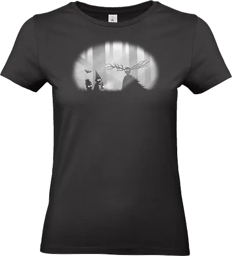 Dunkler Wald - Eine Begegnung Jenseits der Schatten - leuchtende Augen, dunkle Kreatur, Indie Horror, monochrome Kunst, Gothic Fantasy, Dark Illustration, mystische Welt, Horror Kunst, Dark Crossover, dunkler Wald, Silhouetten Kunst, Dark Fantasy, Psychologischer Horror, Geek Kunst, mystischer Wald - Standard T-Shirt (Women)