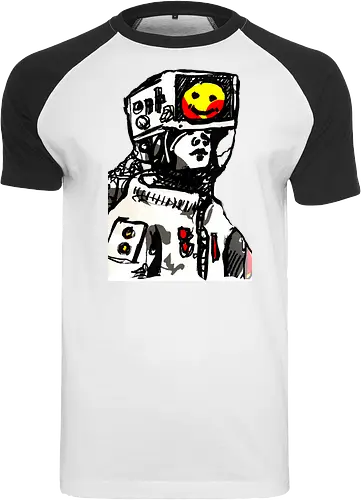 Media Overload Cyberpunk  TV head  - cyber punk, cybernaut, graphic, streetwear graphic, artsy shirt, linocut art, Holzschnitt, handmade aesthetic, urban wear, illustration, graphic tee, artistic tee, indie ästhetik, boho vibe - Raglan T-Shirt