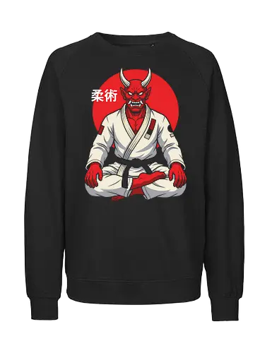 Demon on the Mat: The Jiu-Jitsu Oni - BJJ shirt, Jiu Jitsu graphic tee, Oni demon apparel, martial arts streetwear, Japanese folklore design, black belt clothing, red demon ninja shirt, neo traditional tattoo fashion, MMA workout tee, aesthetic warrior merch - Fairtrade Sweatshirt