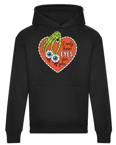 Eyes For You: Spooky Valentine - spooky valentine shirt, creepy cute graphic tee, funny dark humor apparel, skeleton hand design, bloody eyeballs graphic, alternative couple shirt, gothic romance clothing, pop art halloween tee, ironic love shirt, edgy aesthetic streetwear - Heavyweight Hoodie