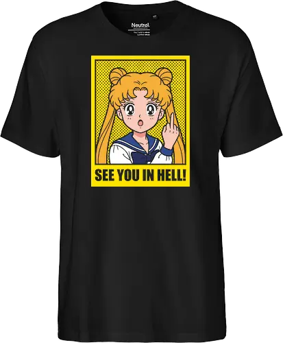 Magical Menace: The Unforgiving Princess - Sailor Moon parody shirt, funny anime graphic tee, middle finger apparel, edgy magical girl streetwear, sarcastic 90s anime clothing, pop art manga design, dark humor aesthetic, cute but psycho shirt, ironic otaku fashion, Usagi Tsukino meme merch - Fairtrade T-Shirt