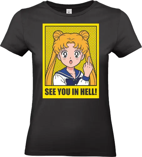 Magical Menace: The Unforgiving Princess - Sailor Moon parody shirt, funny anime graphic tee, middle finger apparel, edgy magical girl streetwear, sarcastic 90s anime clothing, pop art manga design, dark humor aesthetic, cute but psycho shirt, ironic otaku fashion, Usagi Tsukino meme merch - Standard T-Shirt (Women)