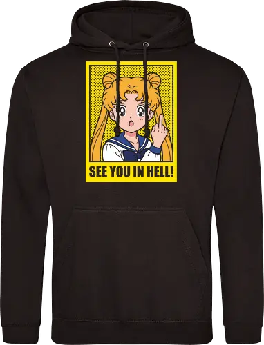 Magical Menace: The Unforgiving Princess - Sailor Moon parody shirt, funny anime graphic tee, middle finger apparel, edgy magical girl streetwear, sarcastic 90s anime clothing, pop art manga design, dark humor aesthetic, cute but psycho shirt, ironic otaku fashion, Usagi Tsukino meme merch - Standard Hoodie
