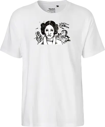 Galactic Echoes Sci-Fi Graphic  - May the Fourth, artistic tee, indie ästhetik, boho vibe, Space Opera, prinzessin lea, streetwear graphic, artsy shirt, linocut art, Holzschnitt, handmade aesthetic, urban wear, illustration, graphic tee - Fairtrade T-Shirt