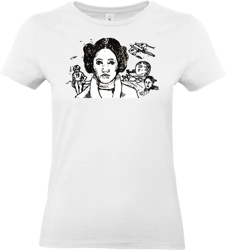 Galactic Echoes Sci-Fi Graphic  - May the Fourth, artistic tee, indie ästhetik, boho vibe, Space Opera, prinzessin lea, streetwear graphic, artsy shirt, linocut art, Holzschnitt, handmade aesthetic, urban wear, illustration, graphic tee - Standard T-Shirt (Women)