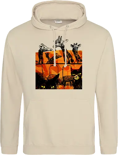 Safari Noir - Giraffen und Katzen - Katzen, Katze, Giraffe, Giraffen, streetwear graphic, artsy Giraffe shirt, linocut art, Holzschnitt, handmade aesthetic, urban wear, illustration, graphic tee, artsy shirt, artistic tee, indie ästhetik, boho vibe - Standard Hoodie