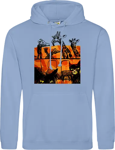 Safari Noir - Giraffen und Katzen - Katzen, Katze, Giraffe, Giraffen, streetwear graphic, artsy Giraffe shirt, linocut art, Holzschnitt, handmade aesthetic, urban wear, illustration, graphic tee, artsy shirt, artistic tee, indie ästhetik, boho vibe - Standard Hoodie