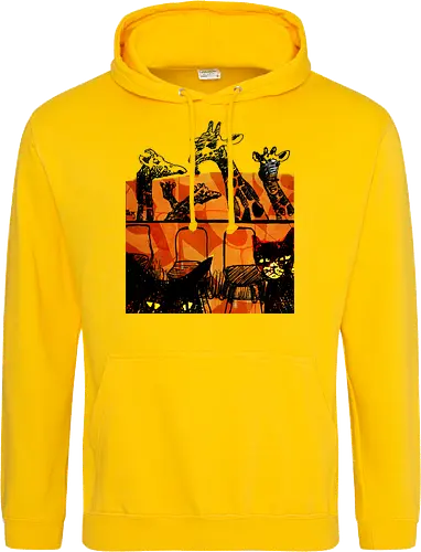 Safari Noir - Giraffen und Katzen - Katzen, Katze, Giraffe, Giraffen, streetwear graphic, artsy Giraffe shirt, linocut art, Holzschnitt, handmade aesthetic, urban wear, illustration, graphic tee, artsy shirt, artistic tee, indie ästhetik, boho vibe - Standard Hoodie