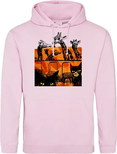 Safari Noir - Giraffen und Katzen - Katzen, Katze, Giraffe, Giraffen, streetwear graphic, artsy Giraffe shirt, linocut art, Holzschnitt, handmade aesthetic, urban wear, illustration, graphic tee, artsy shirt, artistic tee, indie ästhetik, boho vibe - Standard Hoodie