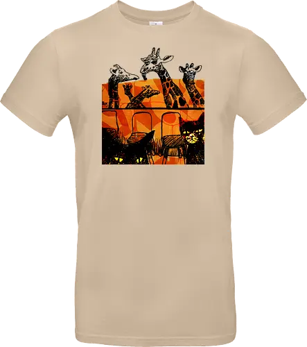 Safari Noir - Giraffen und Katzen - Katzen, Katze, Giraffe, Giraffen, streetwear graphic, artsy Giraffe shirt, linocut art, Holzschnitt, handmade aesthetic, urban wear, illustration, graphic tee, artsy shirt, artistic tee, indie ästhetik, boho vibe - Standard T-Shirt