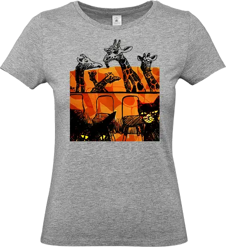 Safari Noir - Giraffen und Katzen - Katzen, Katze, Giraffe, Giraffen, streetwear graphic, artsy Giraffe shirt, linocut art, Holzschnitt, handmade aesthetic, urban wear, illustration, graphic tee, artsy shirt, artistic tee, indie ästhetik, boho vibe - Standard T-Shirt (Women)