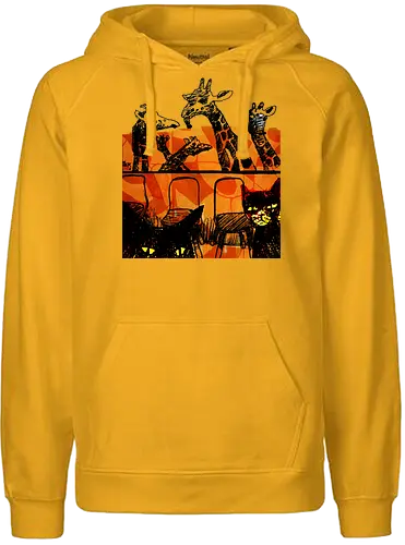 Safari Noir - Giraffen und Katzen - Katzen, Katze, Giraffe, Giraffen, streetwear graphic, artsy Giraffe shirt, linocut art, Holzschnitt, handmade aesthetic, urban wear, illustration, graphic tee, artsy shirt, artistic tee, indie ästhetik, boho vibe - Fairtrade Hoodie