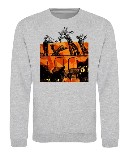 Safari Noir - Giraffen und Katzen - Katzen, Katze, Giraffe, Giraffen, streetwear graphic, artsy Giraffe shirt, linocut art, Holzschnitt, handmade aesthetic, urban wear, illustration, graphic tee, artsy shirt, artistic tee, indie ästhetik, boho vibe - Sweatshirt