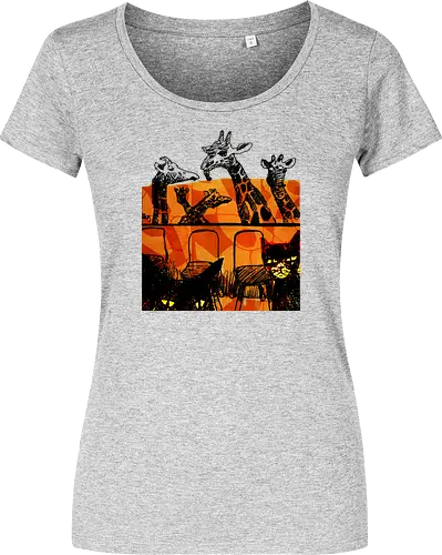Safari Noir - Giraffen und Katzen - Katzen, Katze, Giraffe, Giraffen, streetwear graphic, artsy Giraffe shirt, linocut art, Holzschnitt, handmade aesthetic, urban wear, illustration, graphic tee, artsy shirt, artistic tee, indie ästhetik, boho vibe - Women T-Shirt