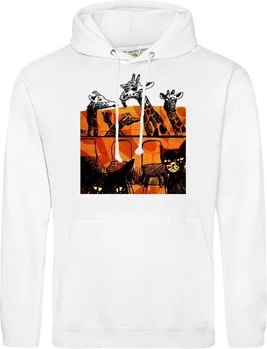 Safari Noir - Giraffen und Katzen - Katzen, Katze, Giraffe, Giraffen, streetwear graphic, artsy Giraffe shirt, linocut art, Holzschnitt, handmade aesthetic, urban wear, illustration, graphic tee, artsy shirt, artistic tee, indie ästhetik, boho vibe - Standard Hoodie
