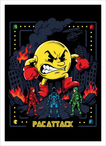 Pac Attack - pacattack, arcade, gaming, gamer, videogame, retro, vintage, nostalgia, classic, arcadegames, action, battle, soldiers, combat, explosion, gamingculture, gamerlife, 80s, 90s, popculture - Artprint