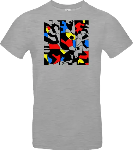Primary Chaos. Abstraktes Pop-Art-Grafik-T-Shirt - graphic square, streetwear graphic, artsy shirt, linocut art, Holzschnitt, handmade aesthetic, urban wear, illustration, graphic tee, artistic tee, indie ästhetik, boho vibe, pop art, modern art, expressionism, abstract expresionism, geometric vibe, fine art, avantgarde, primary colors, bold lines - Standard T-Shirt
